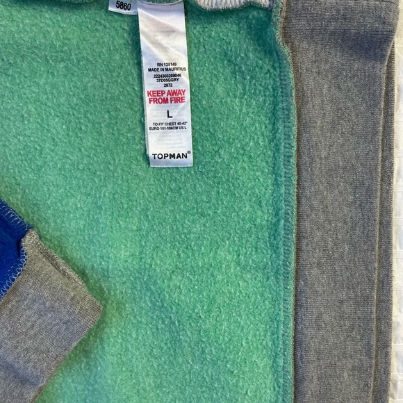 Top Man Size L Sweater Long sleeve Gray Green and Blue - Picture 10 of 15